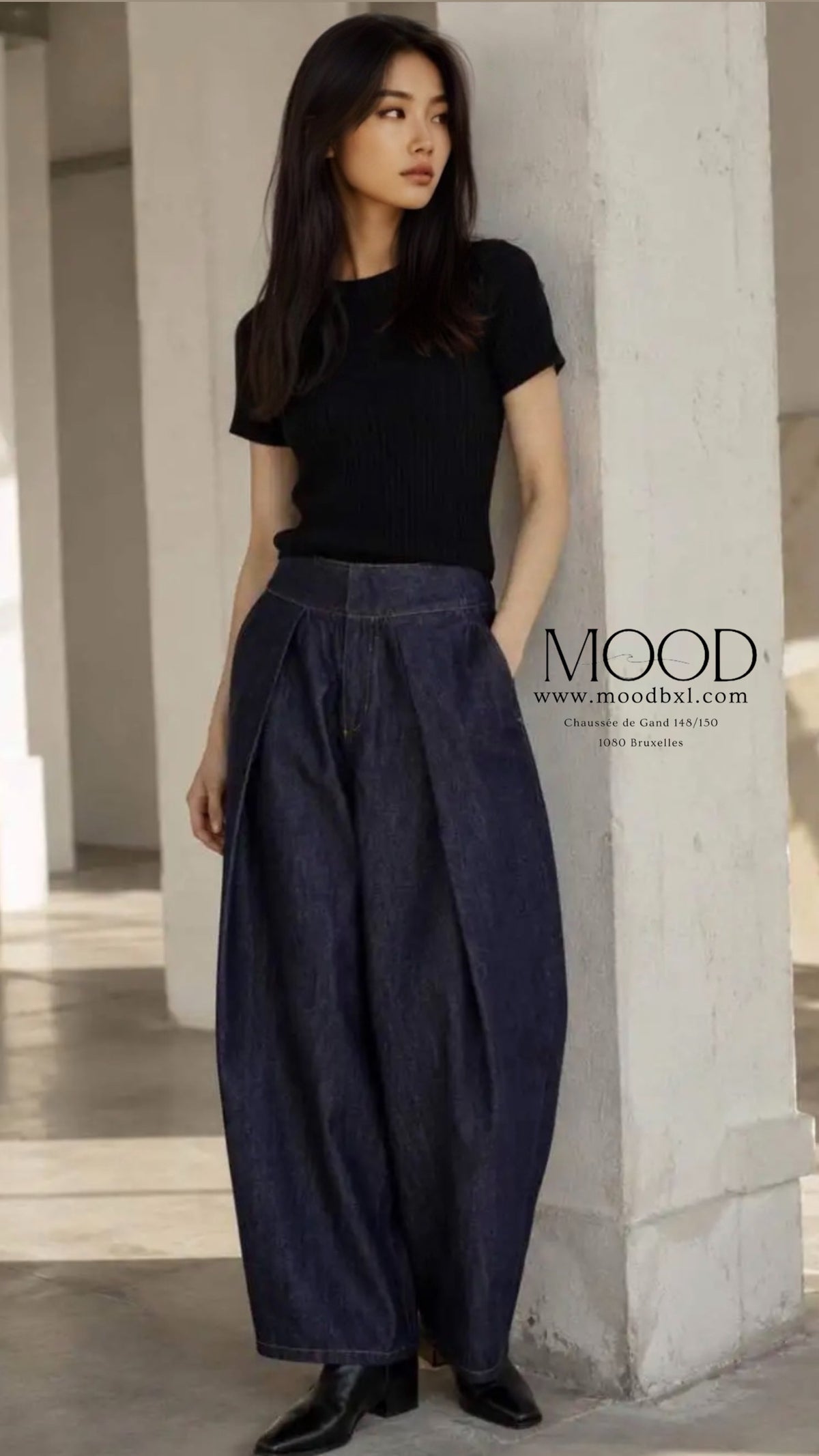 Pantalon large en jean - Bleu